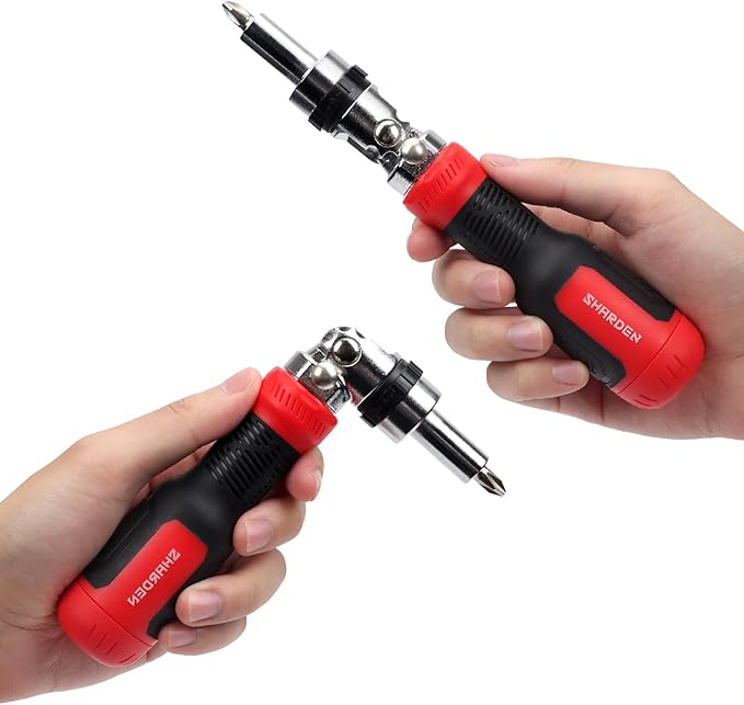SHARDEN Ratcheting Screwdriver 13-in-1 Multibit Screwdriver All in One Screwdriver Set with Phillips, Flat Head, Torx Security, Hex, Robertson, 180 Degree Pivoting Adjustable Angled Screw Driver Set