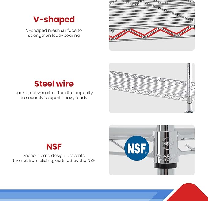 BestOffice Wire Shelf Adjustable Organizer 6 Wire Shelving Unit Metal Storage Shelves, NSF Utility Commercial Grade Heavy Duty 2100 LBS Capacity-18x45x82,Chrome