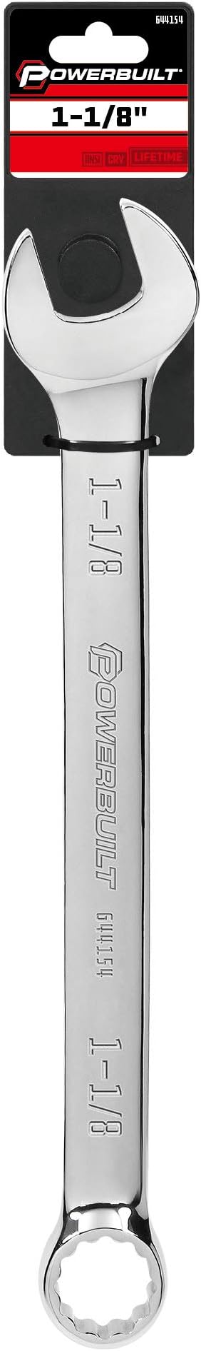 Powerbuilt SAE 1-1/8 Inch Combination Wrench, 12 Point Double Ended Box and Open End, 15 Degree Offset 644154