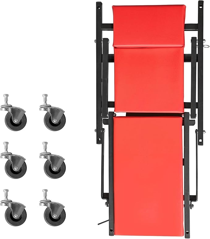 Big RED Z-Creeper Seat,36" Foldable Creeper,2-in-1 Garage Shop Creeper for Auto Repair,36" RED,300 Lbs Capacity,with 6 Pcs Wheels,ATR6505R-1,Torin