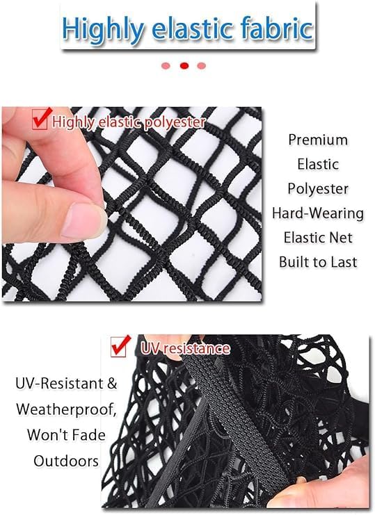 Double Layer Elastic Cargo Net 5'x5' Stretchable to 9'x9' Heavy Duty Truck Bed Organizer with 8 Metal Hooks Fit Pickup Trucks SUVs Vans Sedans