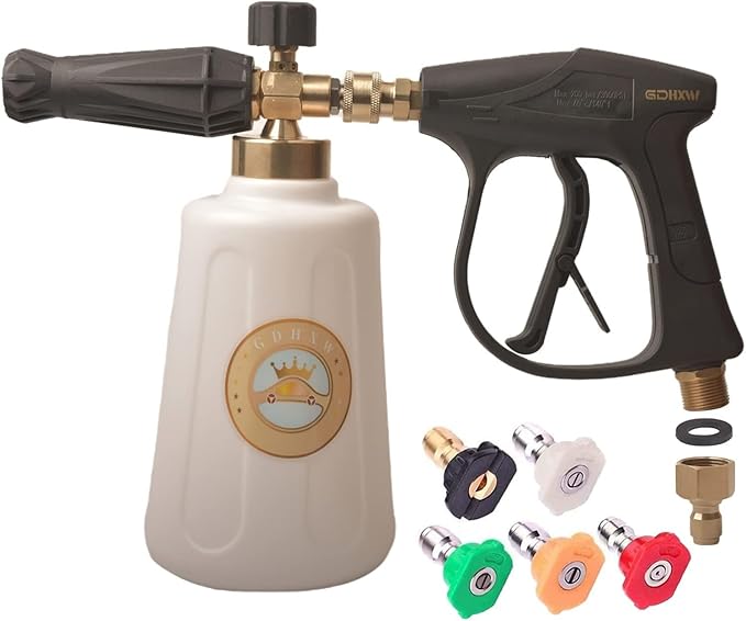 GDHXW 2 Liter Foam Cannon Pressure Washer Gun Heavy Duty Car Foam Blaster Big Mouth Adjustable Snow Foam Lance Thick Foam with 5 Nozzles and Quick Connector