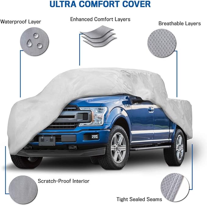 Truck Car Cover For Automobiles - Heavy Duty Waterproof All Weather Multi-Layer Outdoor Indoor Protection UV Sun Rain Snow Dust - Universal Fit For All Trucks Pickup Trucks - 230"(L) x 80"(W) x 60"(H)