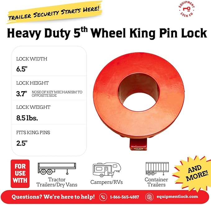 Equipment Lock Heavy Duty 5th Wheel King Pin Lock - Powder Coated Steel 5th Wheel Hitch Lock - Anti-Theft Tow Hitch Lock - Secure Fifth Wheel Lock for Theft Prevention & Security (Keyed Differently)