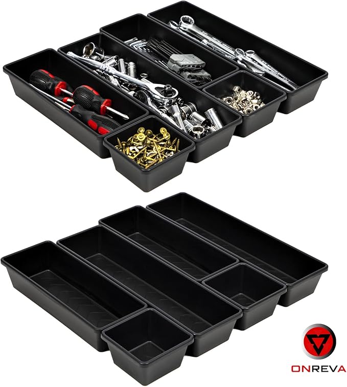 ONREVA Tool Box Organizer Tray Divider Set, Extra Large Toolbox Trays, Tool Box Organizers and Storage Kit, Rolling Tool Chest Drawer Bins, Hardware Screwdrivers Pliers Organization, 6pcs