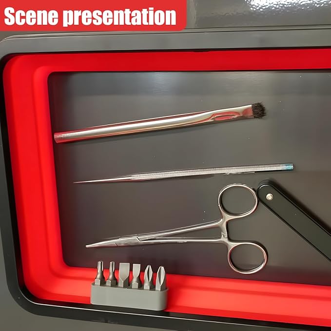 3PCS Collapsible Magnetic Parts Tray Set, Silicone Foldable Magnetic Tool Tray in 3 Different Size for Storage Organizer Screw Bolts Washers Nuts Pins & Other Small Metal Parts (Red)