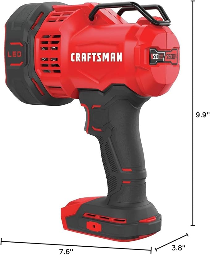 CRAFTSMAN V20 LED Work Light, Spotlight Flashlight, 2,500 Lumens, Rechargeable Spotlights Handheld, Cordless, Tool Only (CMCL060B)