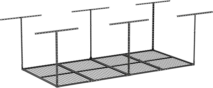Soywey 4 x 8 FT Overhead Garage Storage Rack, Adjustable Ceiling Storage Racks, Garage Shelving Heavy-duty Storage Organizer System, Load 700LBS Weight(Black)