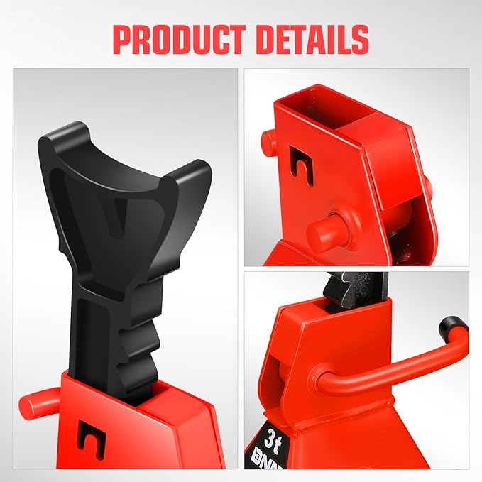 DNA Motoring 1 Pair Jack Stands, 3 Ton (6600 lbs) Capacity Car Lifting Stand, Adjustable Height Car Jack Stands for Cars, Sedans, Small Vehicles, SUV, TOOLS-00682-RD