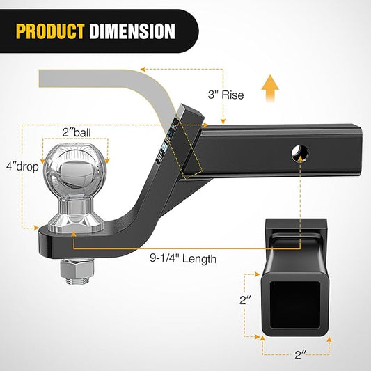 Nilight Trailer Hitch Ball Mount with 2-Inch Ball & 5/8" Hitch Pin Clip Fits 2-in Receiver 7500 lbs 4" Drop