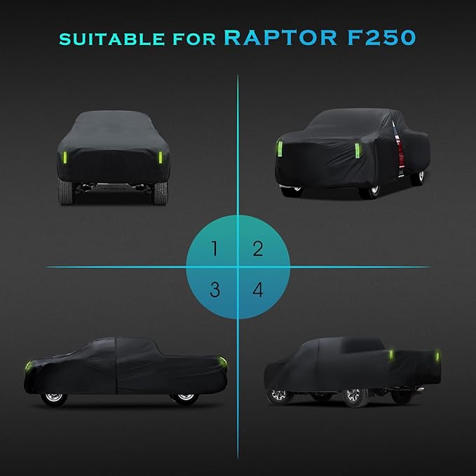 Car Cover Waterproof All Weather,Full Outdoor Pickup Truck Cover Rain UV Protection, Size T4 Universal Fit for Ford F150 Chevy Silverado Dodge Ram 1500. (Fit Truck Length 243 to 250 inch)