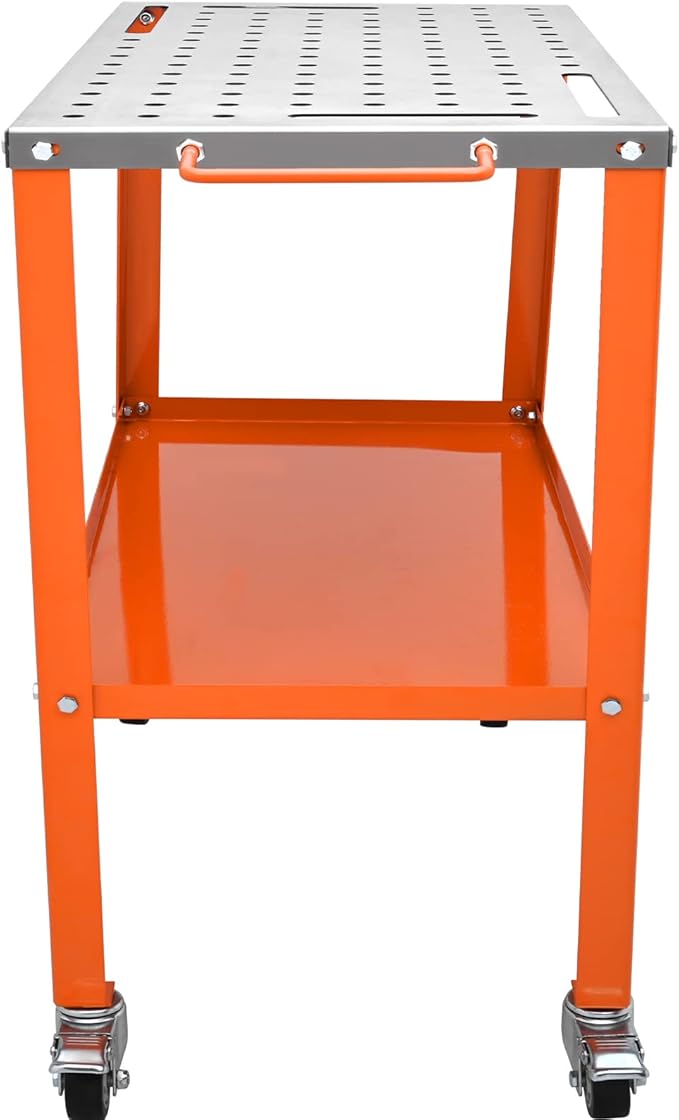 VEVOR Welding Table 36"x18", 1200lbs Load Capacity Steel Welding Workbench Table on Wheels, Portable Work Bench with Braking Lockable Casters, 4 Tool Slots, 5/8-inch Fixture Holes, Tool Tray