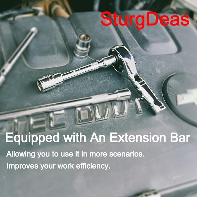 1/4-Inch Drive Ratchet Wrench, 72-Tooth Stubby Quick-Release Socket Wrench with a Extension Bar(4 inch), Reversible Switch, Chrome Alloy Made, Full-Polished Chrome Plating
