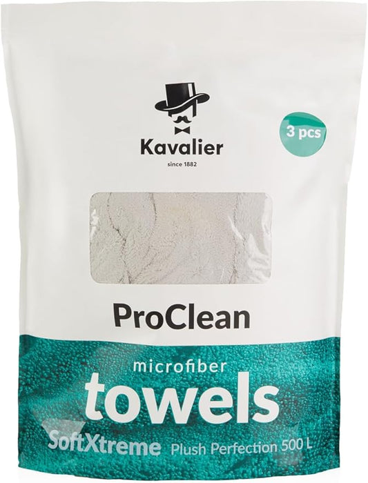 Kavalier Microfiber Towel ProClean Set - Plush Perfection 500 L - Large Size - Dual-Purpose Cleaning - Durable, Gentle and Easy to Maintain, 16.1x24'' - 500 GSM - 3 Units Pack - Gray