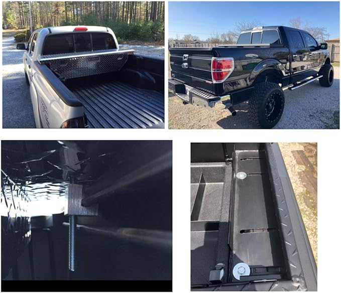 DEWHEL Universal Premium Heavy Duty Tool Box Tie Down Aluminum J Hook Crossover Toolbox Pickup Pair (2 PCS, Black)