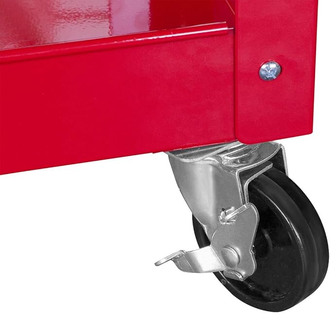 Wolf Rolling Garage Workshop Tool Organizer: 2 Drawer Tool Chest Tray with Top Work Surface and Storage Push Cart, Red, Large