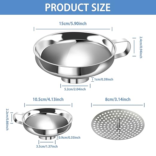 Stainless Steel Canning Funnel Set - Wide Mouth Funnel for Mason Jars, 2 Pack (Small and Large)