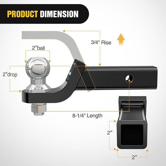 Nilight Trailer Hitch Ball Mount with 2-Inch Trailer Ball & 5/8" Hitch Pin Clip Fits 2-in Receiver 7500 lbs 2" Drop
