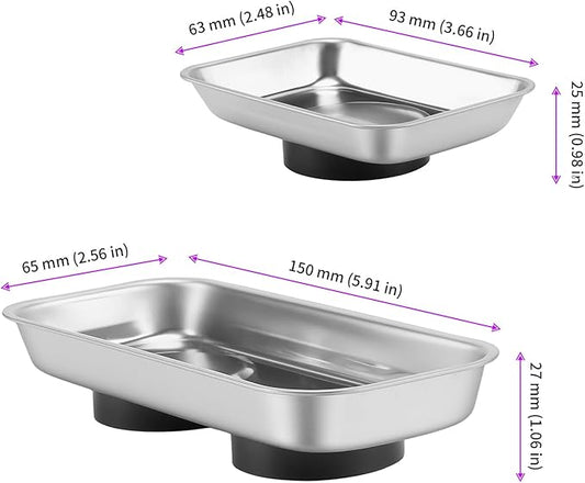 JEUIHAU 12 Packs Magnetic Tray, Stainless Steel Magnetic Parts Tray, Silver Magnetic Tool Tray for Collecting Wrenches, Screws, Bolts, Nuts, Small Parts, 3.6 x 2.4/5.9 x 2.5 Inches