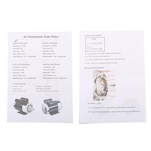 Air Compressor Motor 3.7 HP Motor 56 Frame 5/8 Inch Shaft 230 V