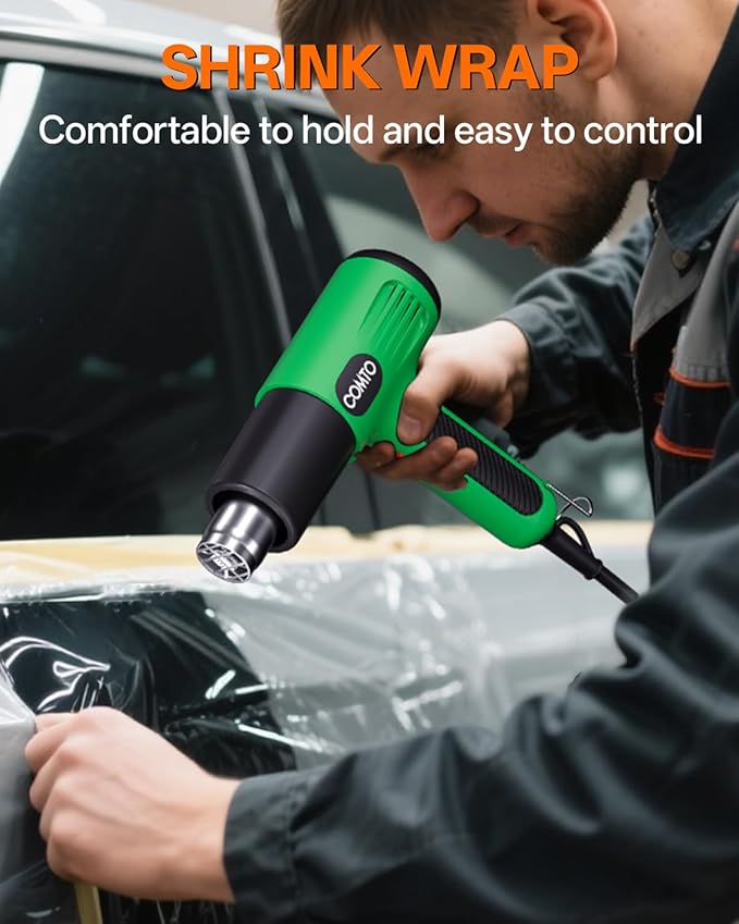 1600W Heat Gun, Hot Air Gun with 2 Temp Settings, 4 Nozzles, Overheat Protection, for Shrink Tubing, Shrink Wrap, Crafting, Resin, and DIY Projects - Green