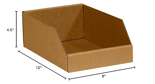 BOX USA BBINMT812K Open Top Bin Boxes, 8" x 12" x 4 1/2", Kraft (Pack of 50)