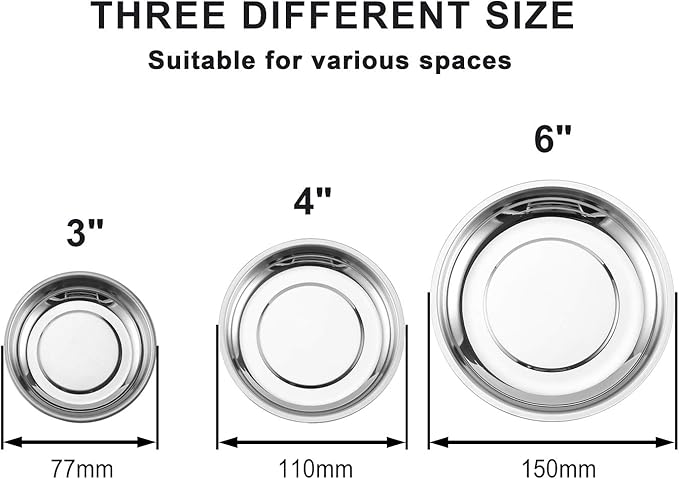 Mayouko 3-Piece Round Magnetic Trays Set, 3" 4" 6", Trays Tool Holder for Screws and Tools