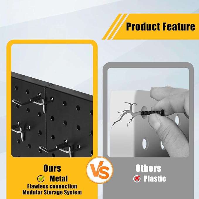 PBHEPJ 10 Pcs Metal Pegboard Panels, Heavy Duty Peg Boards for Garage and Garden Tool Storage, Includes Drywall Anchors and Screws Kits, Black (10 pcs 16in x 12in)