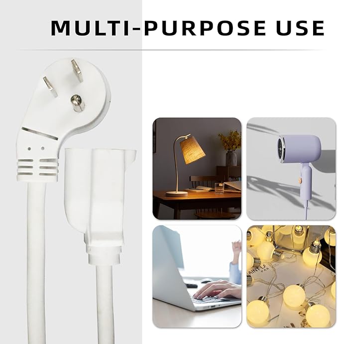 EP 3 Pack 1 Ft Flat Plug Extension Cord, 16 AWG 3 Prong Grounded White Low Profile Extension Cable for Indoor