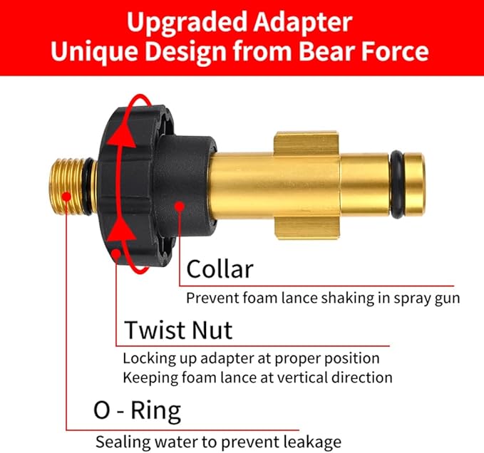 BEAR FORCE Pressure Washer Aluminium Foam Cannon Foam Generator Snow Foam Lance with 1.25mm & 1.10mm Nozzle for Elitech, for Sun Joe, for Koblenz, for Truper, for Pretul