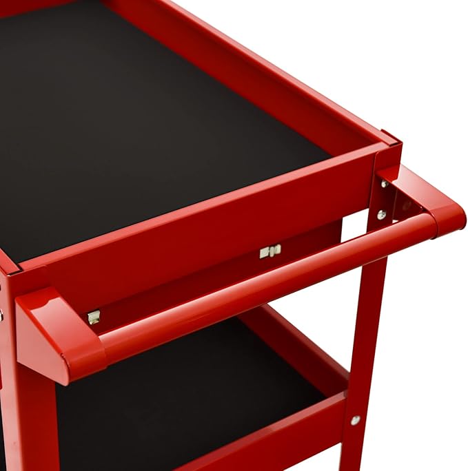 ERGOMASTER Metal Service Utility Cart with Wheels - 500LBS Tool Cart Heavy Duty Rolling 3-Tier Storage Organizer, for Garage Industrial Cart (Red)