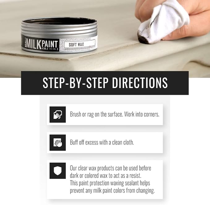 Real Milk Paint, Soft Finishing Wax Sealant for Painted Furniture, Paint Sealer Topcoat for Cabinets, Unfinished Wood Decor, Beeswax, Satin Finish, Clear, 16 oz.