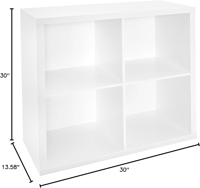 ClosetMaid 4 Cube Storage Shelf Organizer Bookshelf with Back Panel, Easy Assembly, Wood, White Finish