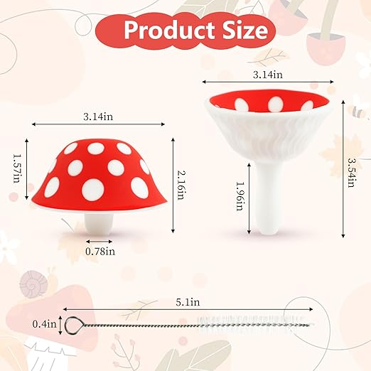 Silicone Mushroom Funnel, Small Kitchen Funnels for Filling Small Bottles, Collapsible Kitchen Funnel Set with 2 Cleaning Brushes, Funny Kitchen Gadgets Valentine Gifts for Women Stocking Stuffers