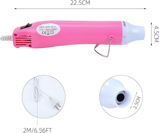 Heat Gun, 110V 300W Handed Hot Air Gun for Crafting, 3.28FT Ultra-Long Cable Portable Heat Gun with Stand and Power Cord for Shrinking Wrapping PVC, DIY Embossing and Drying Paint (Pink)
