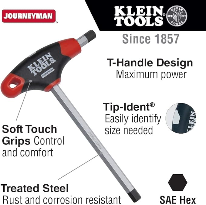 KLEIN TOOLS JTH4E17 1/2-Inch Hex Key with Journeyman T-Handle, 4-Inch