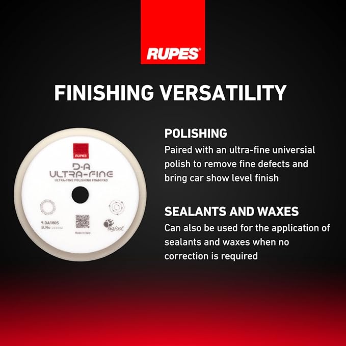 RUPES 9.DA180S Pack of 12 White D-A Ultra-Fine Polishing Foam Pads 180mm | Ideal for Paint Correction | Extremely Fine Defect Removal | Compatible with 6" Backing Plate