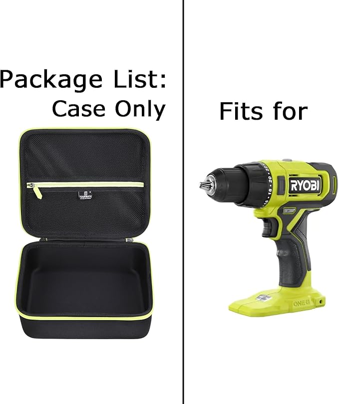 Hard Storage Case for RYOBI ONE+ 18V Cordless 1/2 in. Drill PCL206B - Travel Case for RYOBI ONE+ 18V Cordless 1/4 in/18V,3/8 in Driver(Box for Sale) (Black & Green)