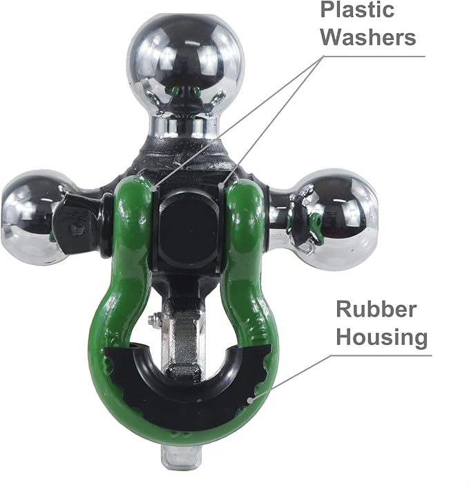 TOPTOW Trailer Hitch with Grey Recovery Shackle Ball Hitch Mount w/Chrome Triple Tow Ball, 2-in Shank, Multi Fit for 2 inch Trailer Hitch Receiver…