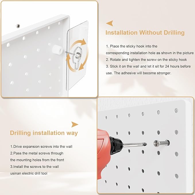 FZK Peg Board, 4 Pack Plastic Pegboard, Pegboard Wall Organizer, White ABS Pegboard, No Drilling Required, 12 * 12inch, Suitable for Craft Room, Office, Garage and Kitchen