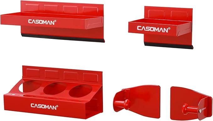 CASOMAN 4PCS Red Magnetic Toolbox Shelf, Tray, Paper Towel Holder, Variety of Use, Durable, Magnets Any Metal Surface
