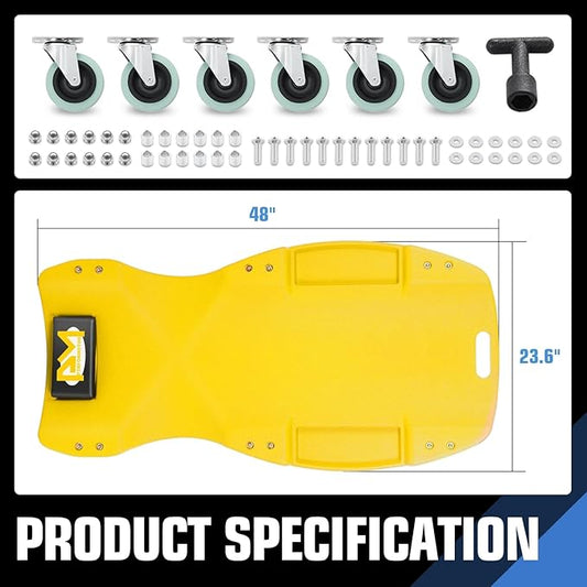 PM PERFORMOTOR Inches Heavy-Duty Low-Profile Roller Automotive Creeper with Padded Headrest, Yellow, PM-TOL-CPC48-YL