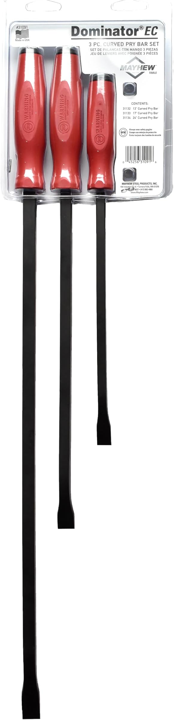 Mayhew Tools 31091 Dominator Economy Curved Pry Bar, Red, Medium 3-Piece Set