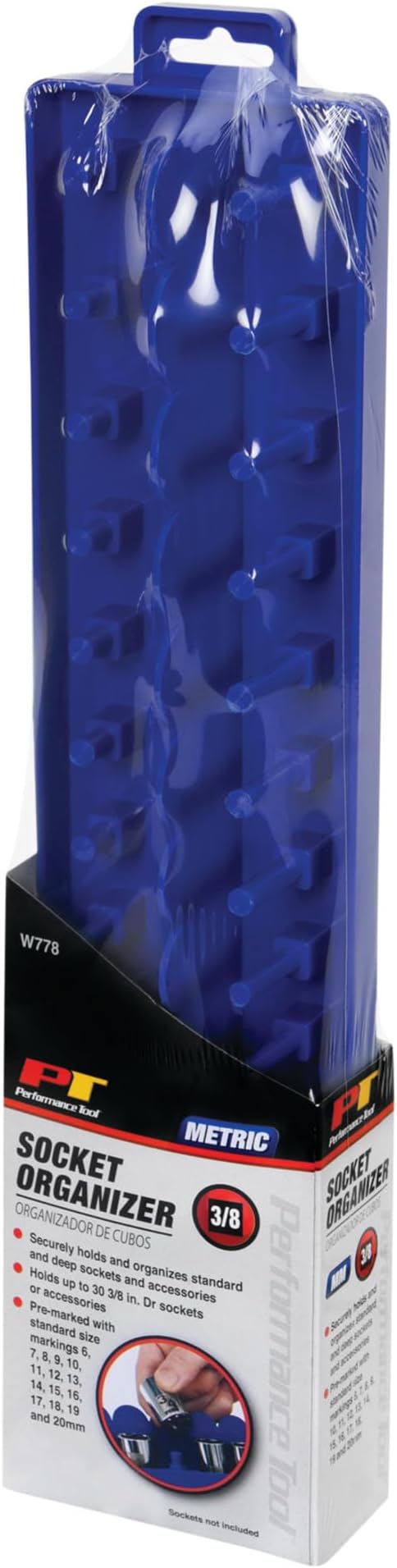 Performance Tool W778 Metric Socket Holder, 3/8-Inch Drive, Holds 30 Sockets, Pre-Marked for Easy Viewing, for Standard and Deep Wall Sizes
