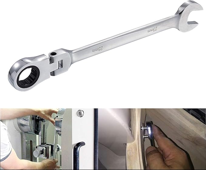 KATUR 23mm Ratcheting Wrench Set Flexible Pivoting Head Ratchet Combination Spanner Wrench Chrome Vanadium Steel Metric Tool (23mm)