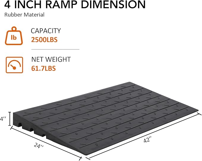 Towallmark Rubber Threshold Ramp Doorway, 4’’ Rise Wheelchair Threshold Ramp, 2500LBS Capacity No-Slip Driveway Curb Ramps for Wheelchair Mobility Scooter Power Chairs with 3 Channels Cord Cover
