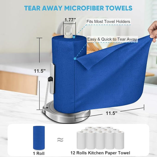 AIDEA Microfiber Cleaning Cloth Roll, 50PK, Reusable Paper Towels Tear Away Cloth, Microfiber Towels Washable Shop Rags, Lint Free Cleaning Rags for House, Kitchen, Window, 11.5"×11.5", Dark Blue