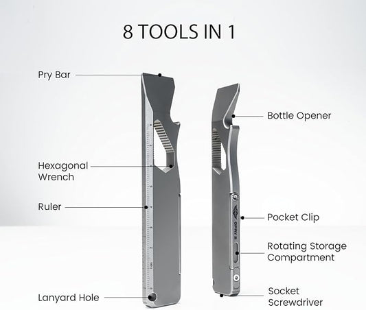 OKNIFE Opry Multitool EDC Titanium Pry Bar Set, Bottle Opener, Nail Puller with Hex Wrench, Screw and Pocket Clip