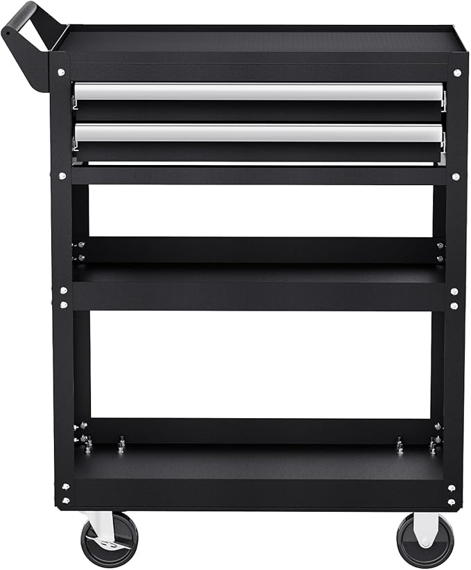 VEVOR 5-Tier Tool Cart with Wheels, 400 lbs Load Capacity, Rolling Work Cart with 2 Drawers & Pegboard, Mechanic Tool Storage Organizer with Locking System for Garage, Warehouse and Repair Shop, Black