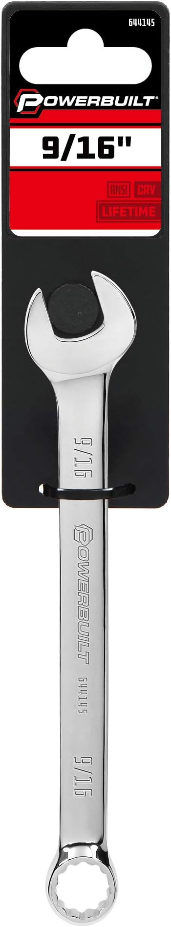 Powerbuilt SAE 9/16-Inch Combination Wrench, 12 Point Double Ended Box and Open End, 15 Degree Offset - 644145